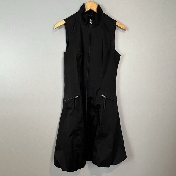 Joseph Ribkoff Sleeveless Bubble Hem Nylon Dress Zip Front Pockets Black Sz 8 - Picture 1 of 13